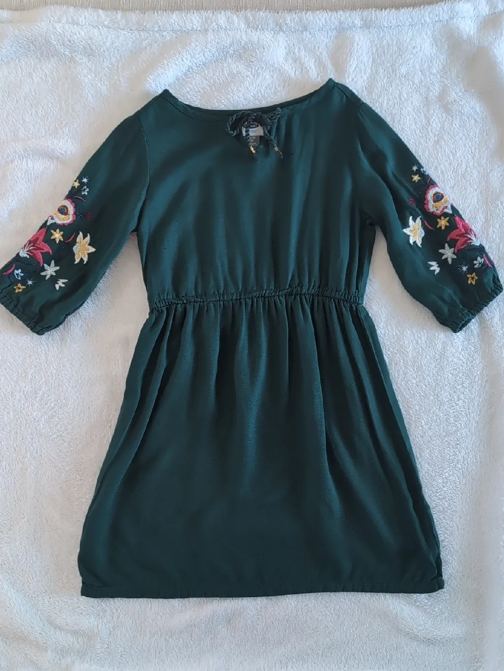 Embroidered Sleeve Dark Green Girls' Casual Dress - Picture 1 of 5